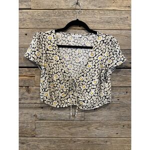 American Eagle Women's White Daisy Print Crop‎ Top Cinched Front Size Medium